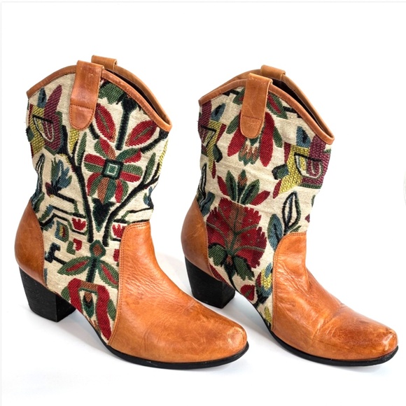 L'Artiste Grazia Embroidered Leather Cowboy Boots 41 Tapestry Boho Western Rodeo - Picture 11 of 11